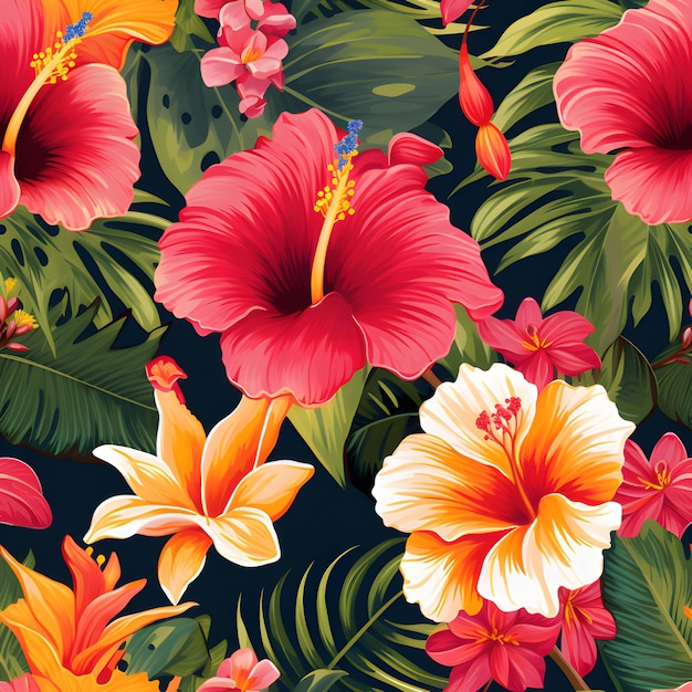 Flores tropicales fondo de papel tapiz de patrón sin costuras ai generado