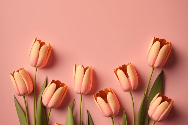 Flores de tulipán rosa con espacio de copia AI Generativo