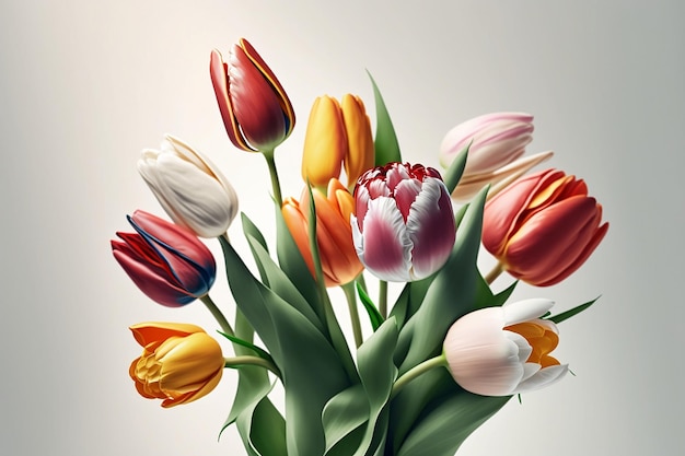 Flores de tulipanes de primavera sobre un fondo limpio Saludo para el Día de la Mujer o el Día de la Madre o la Venta de Primavera