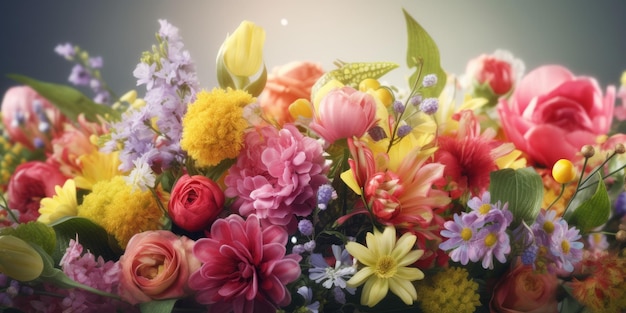 Flores variadas brillantes en la pancarta de primavera del Día de la Madre