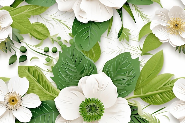 Flores verdes y blancas