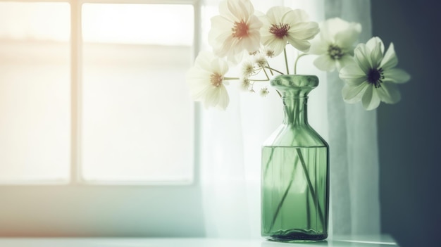 Flores verdes de luxo em vaso de vidro Ilustração AI Generative