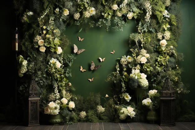 Flores Verdes Fundo NUptialWedding Background Tema Verde