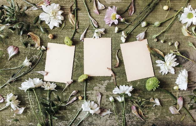 Foto flores verdes sobre páginas de caderno