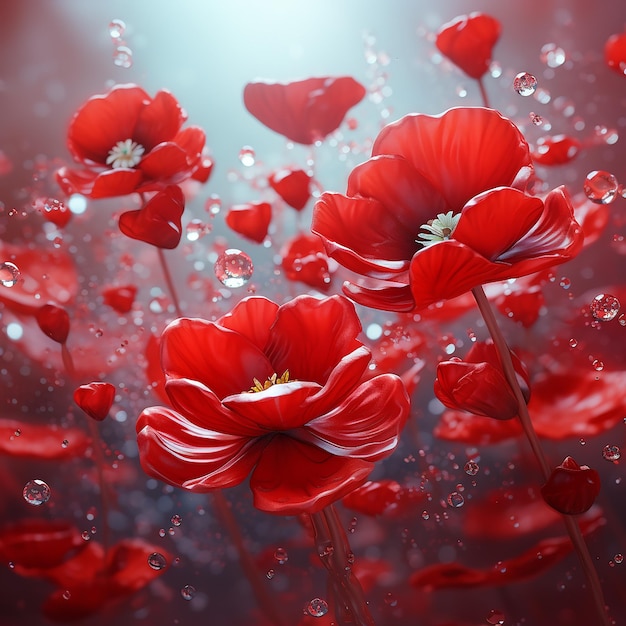 flores vermelhas na água com corações flutuando na água
