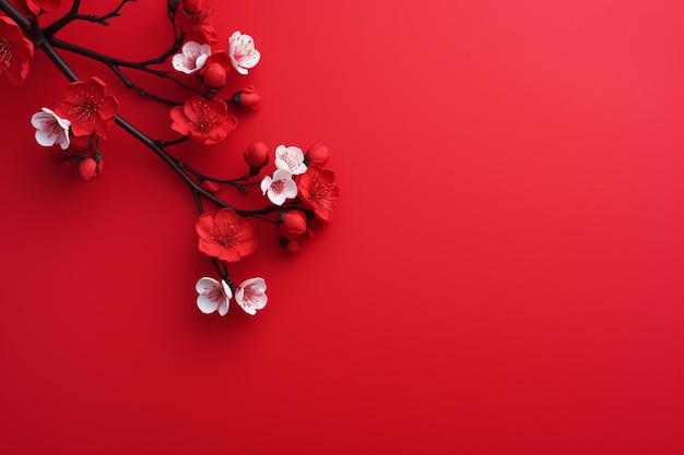 Flores vermelhas sobre um fundo vermelho _ Decoração de flores de canto