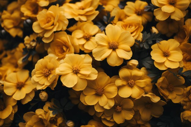 Flores vibrantes en el foco Un primer plano íntimo de las flores amarillas en AR 32