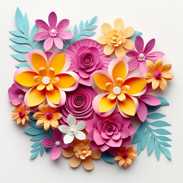 Foto flores vibrantes um caleidoscópio de arte floral de papel e desenhos florais