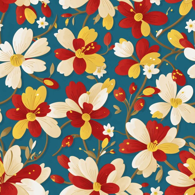 Flores vintage coloridas patrón sin costuras floral diseño de impresión de tela botánica dibujado a mano floral