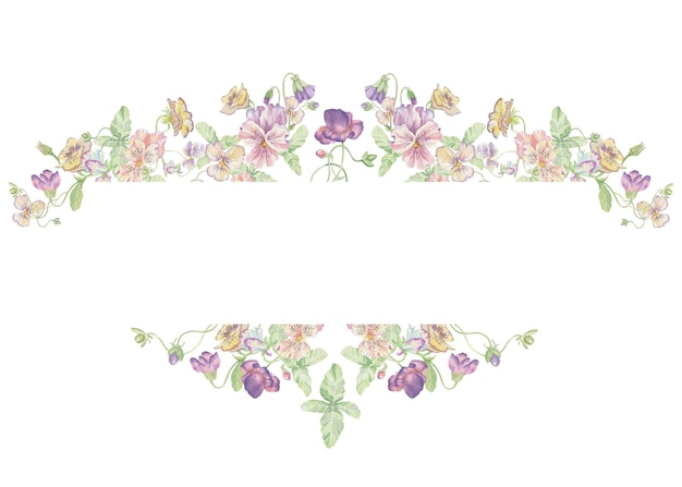 Flores de violetas Ilustración de clipart de acuarela de la composición floral del marco sobre fondo blanco Para invitaciones tarjetas postales tarjetas de visita Decoración de tazas platos otros materiales impresos