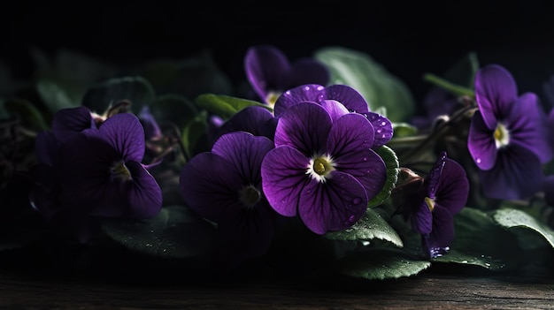 Flores violetas no close up da floresta Evening Violet Garden