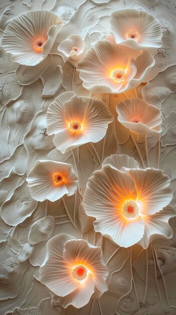 Foto flores volumétricas decorativas com iluminação de néon