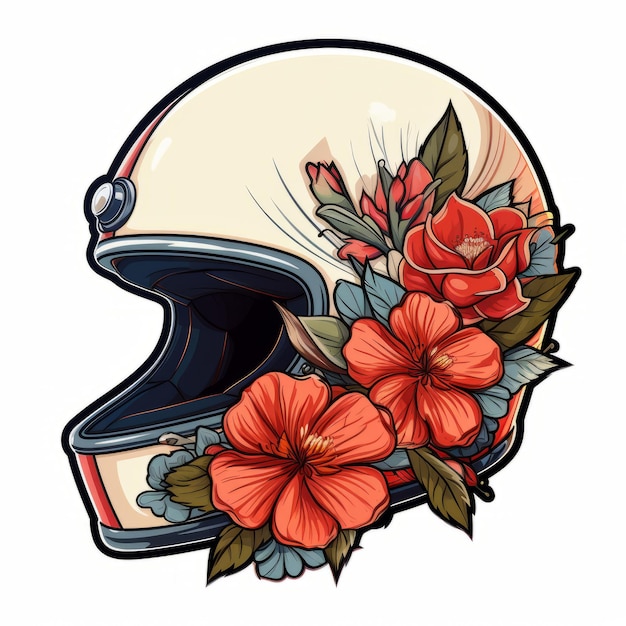 Florescente Nostalgia capacete vintage adornado com adesivos de flores em um fundo sem fronteiras