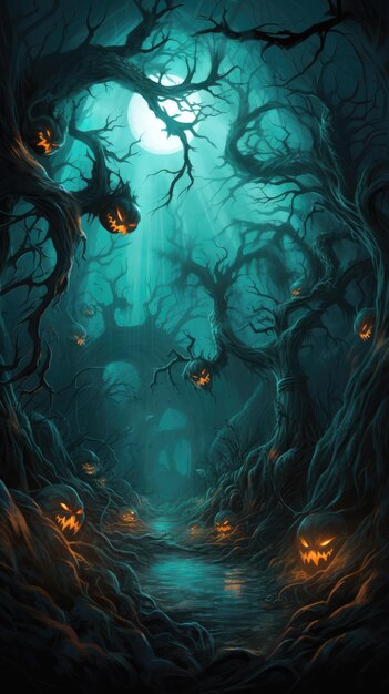 floresta assustadora comemorando o Halloween