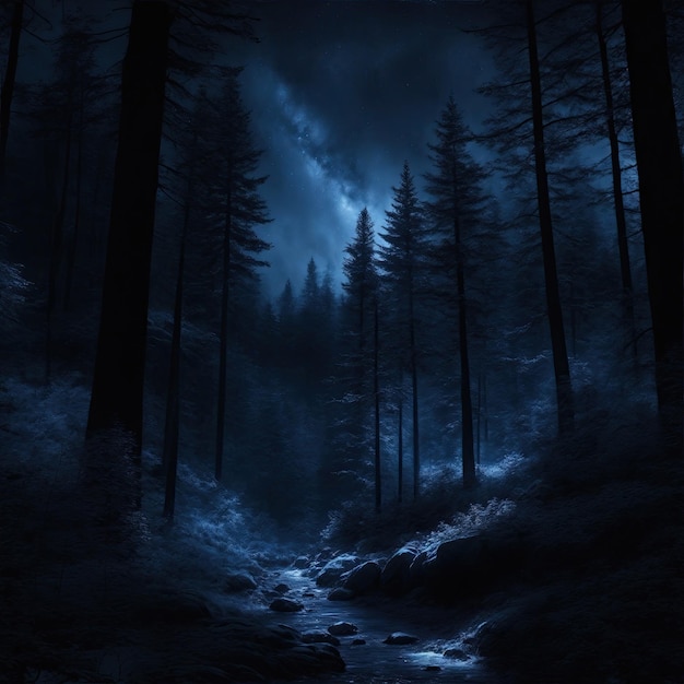 Floresta Azul e Negra à noite com céu estrelado