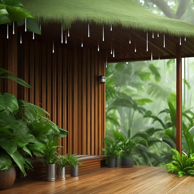 Floresta chuvosa de monções com modelo de disco de madeira gerado