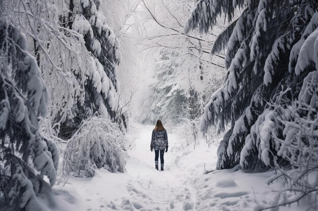 Foto floresta coberta de neve generativo ai