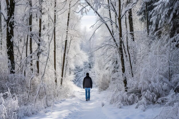 Foto floresta coberta de neve generativo ai