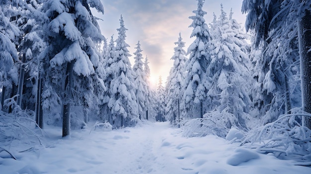 Floresta de abeto coberta de neve