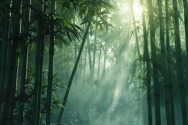 Foto floresta de bambu tranquila com luz solar filtrada