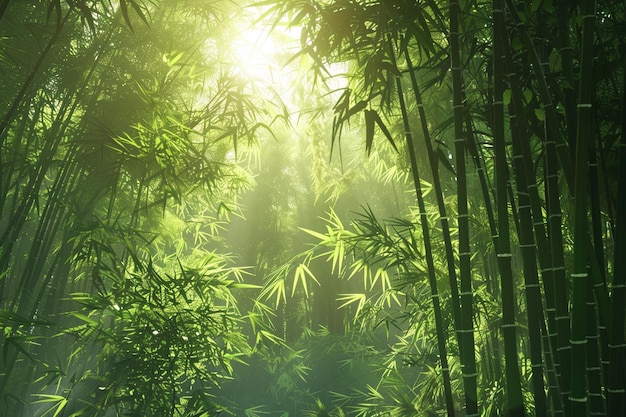 Foto floresta de bambu tranquila com luz solar filtrada