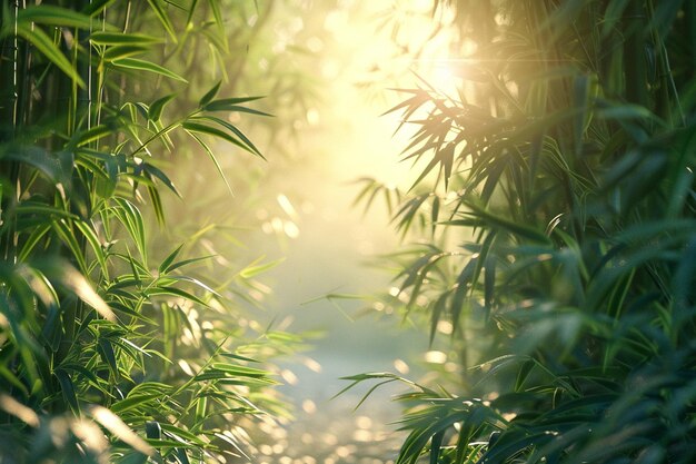 Foto floresta de bambu tranquila com luz solar filtrada