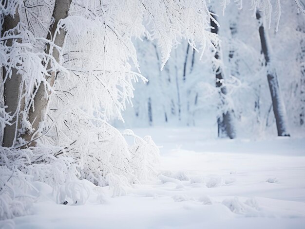 Foto floresta de contos de fadas de inverno nevada fechar ramos sob a neve imagem com espaço em branco para o texto