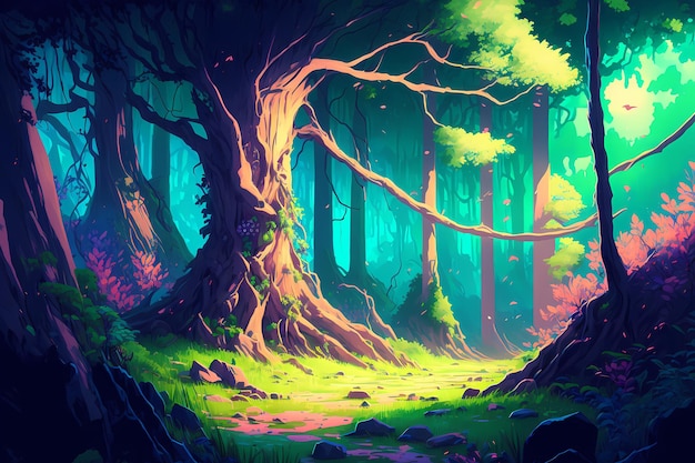 Floresta de fantasia de anime 2K baixar papel de parede