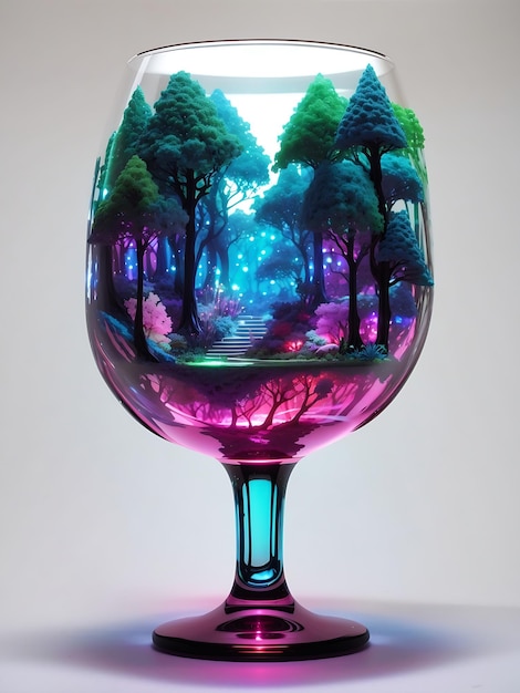 Floresta de fantasia num copo de vinho