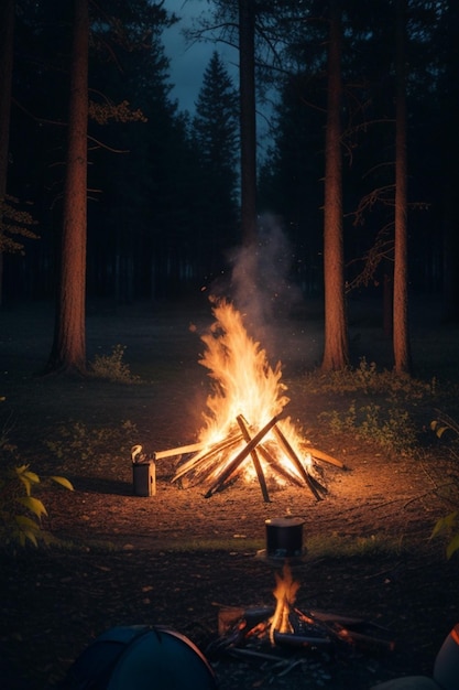 floresta de fogueira de acampamento