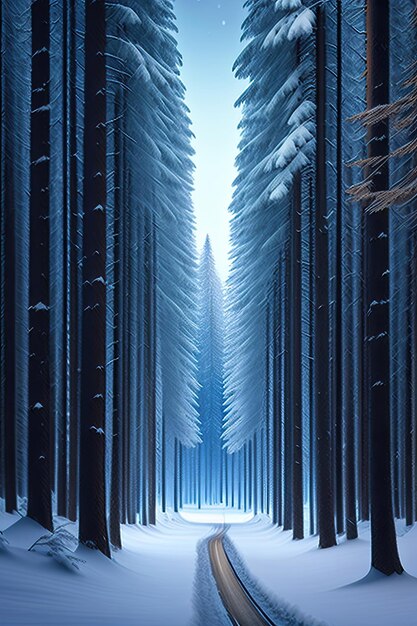 Floresta de inverno com árvores