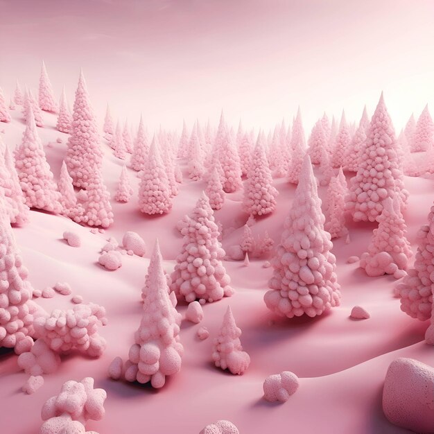 Foto floresta de inverno congelada 3d render ilustração fundo de natal