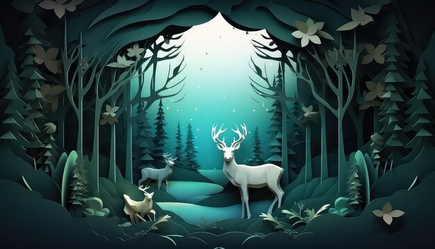 floresta de inverno de cartão postal com cervos Segurança ecológica ambiental Conservação