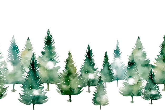 Floresta de inverno Natal e Ano Novo39s tema em estilo aquarela isolado em branco