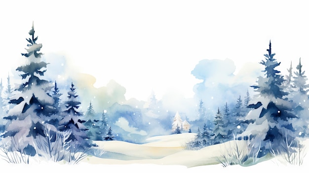 Foto floresta de inverno paisagem de inverno pintura em aquarela ilustração de ia gerativa