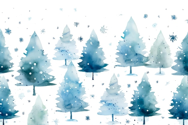 Floresta de inverno Tema de Natal e Ano Novo em estilo aquarela isolado em branco