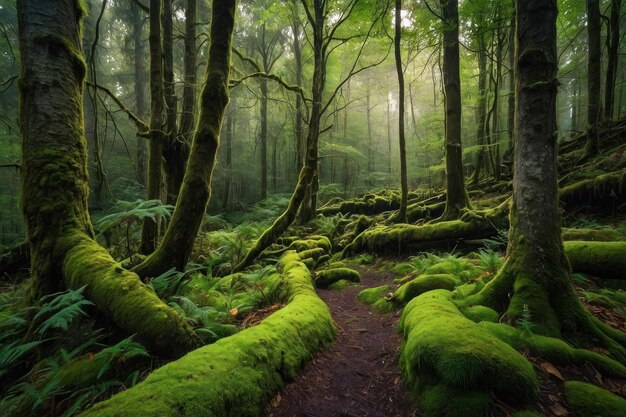 Foto floresta de musgo encantada