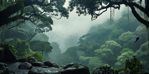 Floresta densa e verde com árvores abundantes