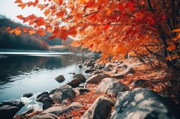 Floresta do outono na paisagem do solo no fundo outonal em novembro AI