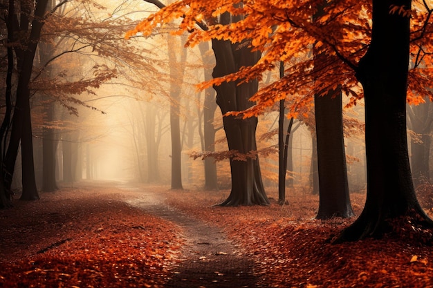 Floresta efêmera vista de outono Temporada da natureza laranja Gerar Ai