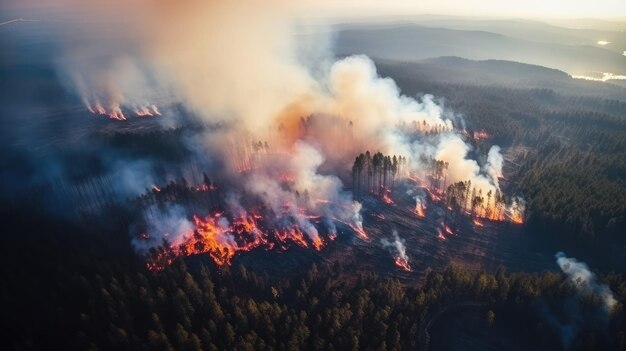 Floresta em vista de incêndio de helicóptero com resolução jigh