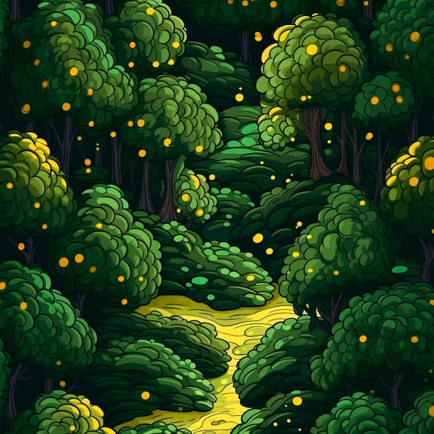 Foto floresta encantada com luzes verdes e amarelas