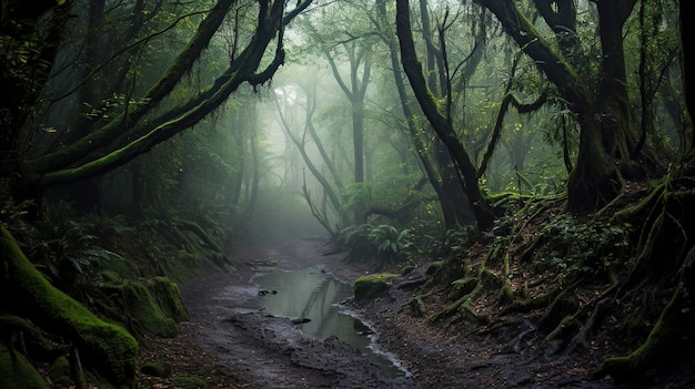 Floresta enevoada misteriosa