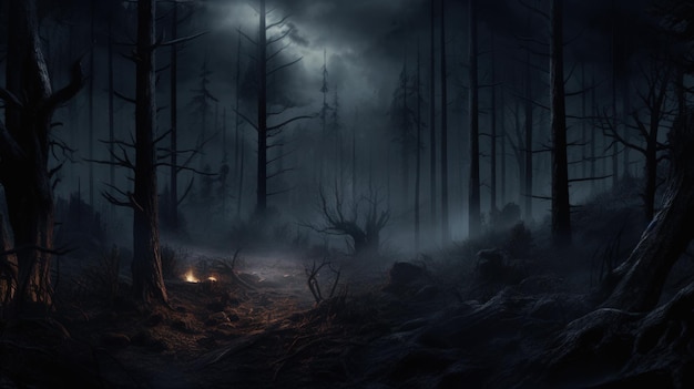Floresta escura assustadora à noite Gerar imagem de IA