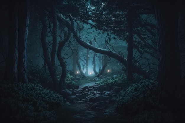 Floresta escura e assustadora