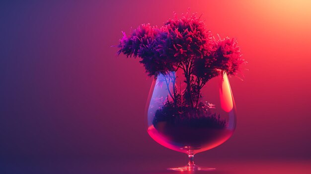 Foto floresta fantástica num copo de vinho