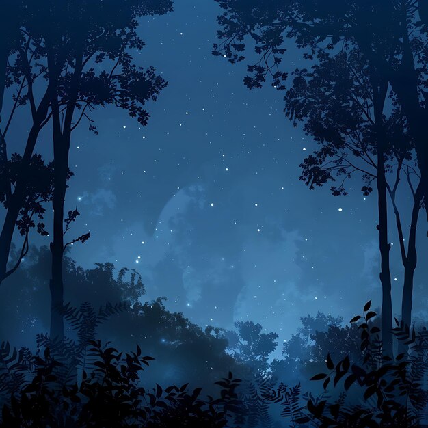 Floresta iluminada pela lua como silhueta de sombra lançada com árvores e Foli Foto criativa de fundo elegante