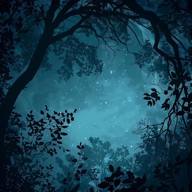 Floresta iluminada pela lua como silhueta de sombra lançada com árvores e Foli Foto criativa de fundo elegante