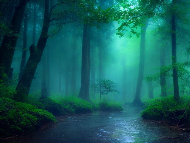 floresta mágica chuvosa fundo estético bruxaria papel de parede mágico