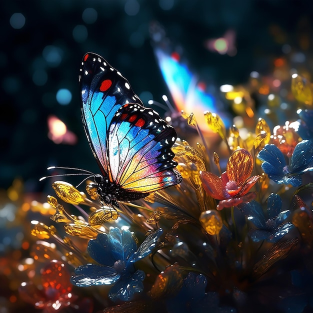 Floresta mágica encantada do conto de fadas da fantasia com borboleta colorida fabulosa